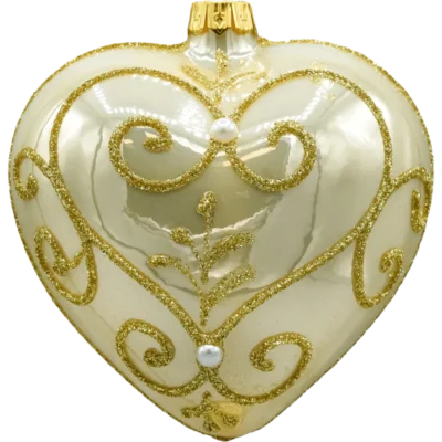 Bombka szklana figurka Serce w złotym ornamencie: połysk