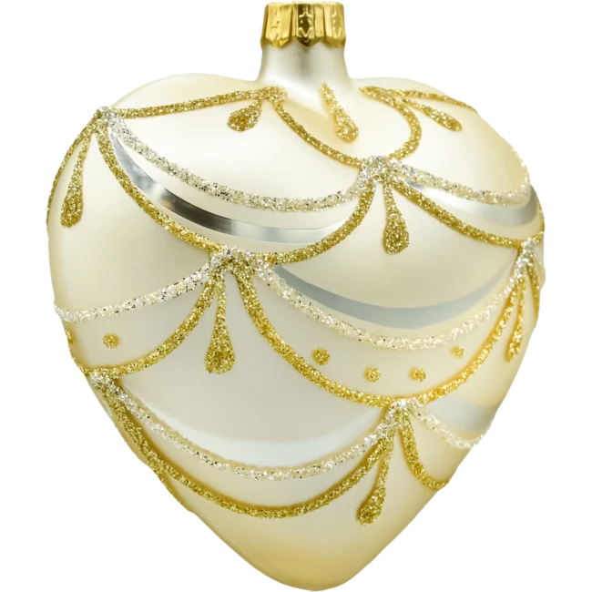 Bombka szklana figurka Serce w złotym ornamencie: matowe bok