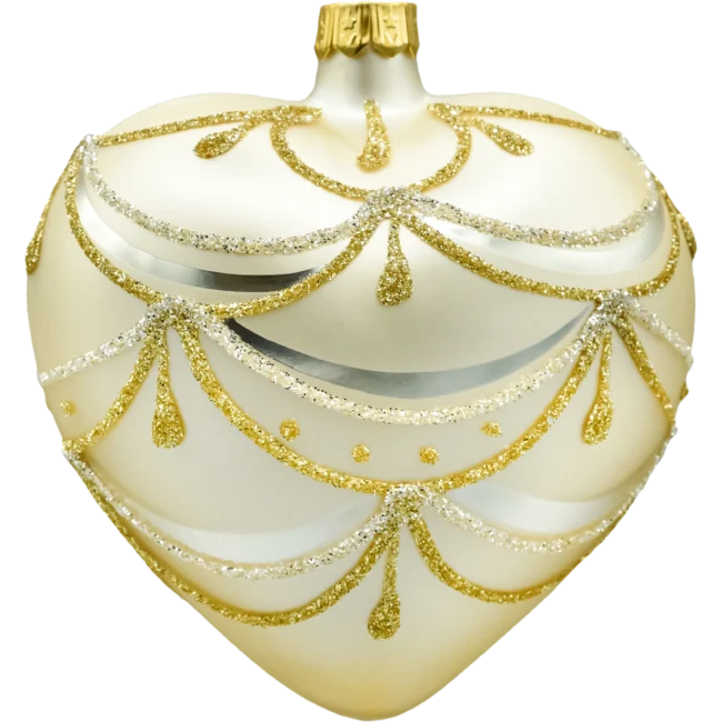 Bombka szklana figurka Serce w złotym ornamencie: matowe
