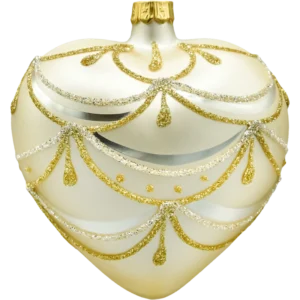 Bombka szklana figurka Serce w złotym ornamencie: matowe
