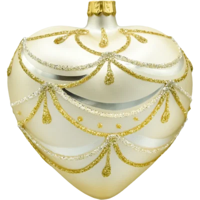 Bombka szklana figurka Serce w złotym ornamencie: matowe