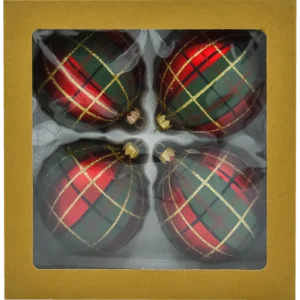Szklane bombki choinkowa zestaw czerwonych zielonych kul ze szkła okrągłych szkocka krata