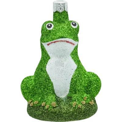 Bombka szklana figurka Żaba brokatowa: ciemnozielona