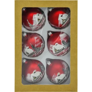 Szklany zestaw bombek czerwonych kul ręcznie malowanych 6 sztuk