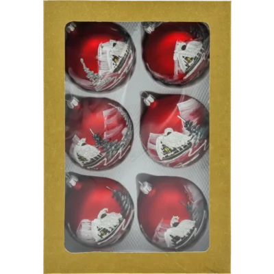 Szklany zestaw bombek czerwonych kul ręcznie malowanych 6 sztuk