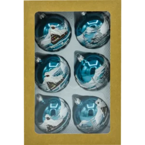 Szklane bombki choinkowe figurki okrągłe niebieskie zestaw 6 sztuk