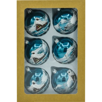 Szklane bombki choinkowe figurki okrągłe niebieskie zestaw 6 sztuk