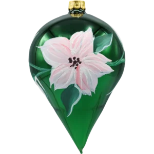 Bombka szklana figurka Zielona łezka z kwiatami