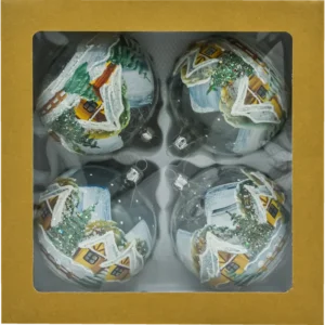 Szklane bombki choinkowa figurki kule ze szkła zimowe domki 4 sztuki