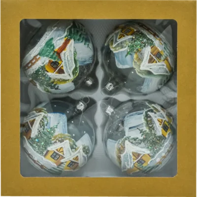 Szklane bombki choinkowa figurki kule ze szkła zimowe domki 4 sztuki