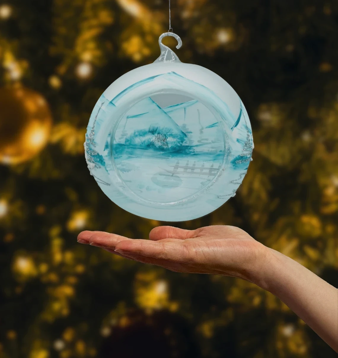 Bombka Lampion ze stojakiem: błękitna wioska realne zdjęcie