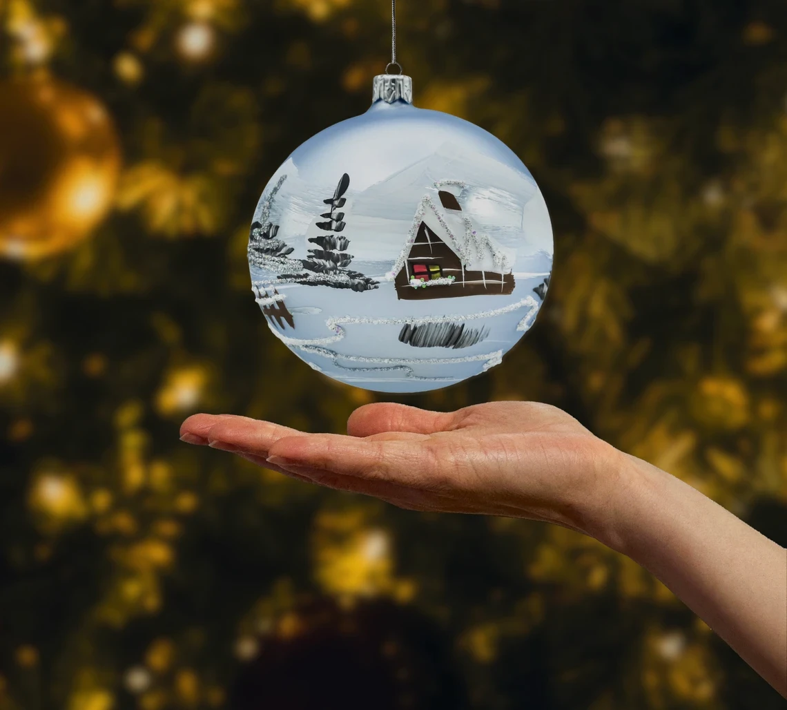 Bombka okrągła Zimowa Wioska: błękitna realne zdjęcie