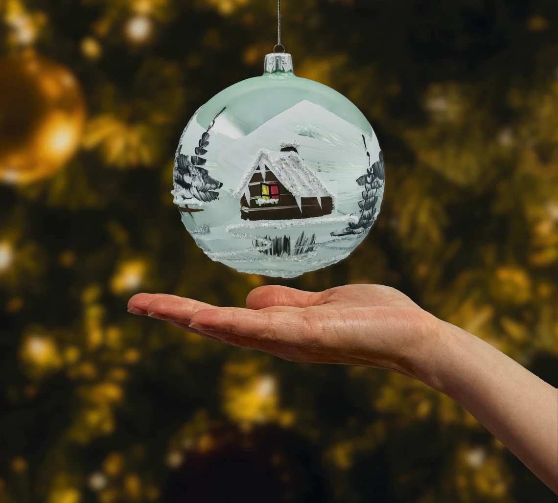 Bombka okrągła Zimowa Wioska: miętowa realne zdjęcie