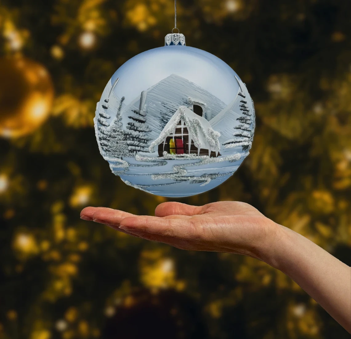 Bombka okrągła Zimowy Pejzaż: błękitna realne zdjęcie