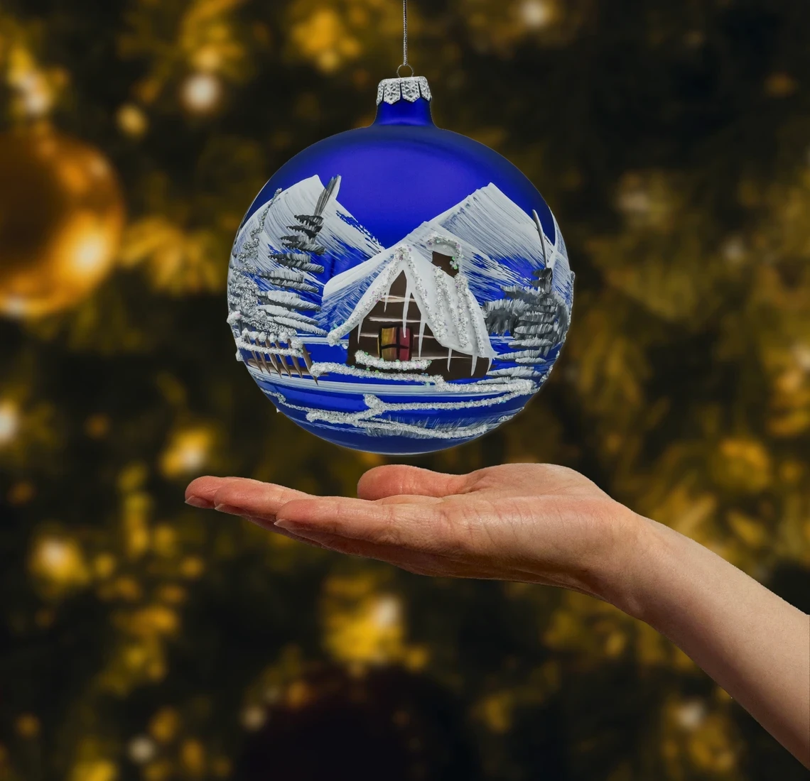 Bombka okrągła Zimowy Pejzaż: kobaltowa realne zdjęcie