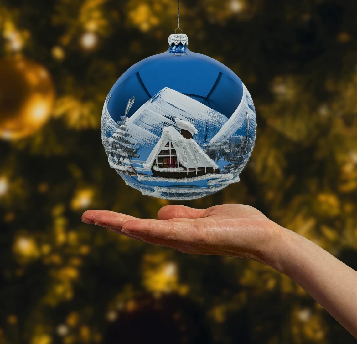 Bombka okrągła Zimowy Pejzaż: niebieska realne zdjęcie