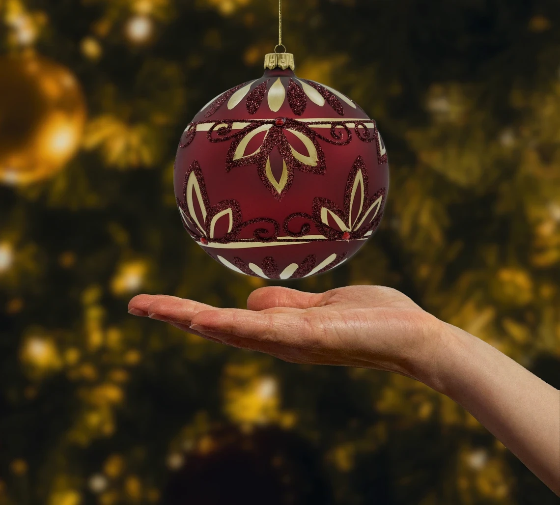 Bombka szklana okrągła: bordowy zestaw dekorowana realne zdjęcie