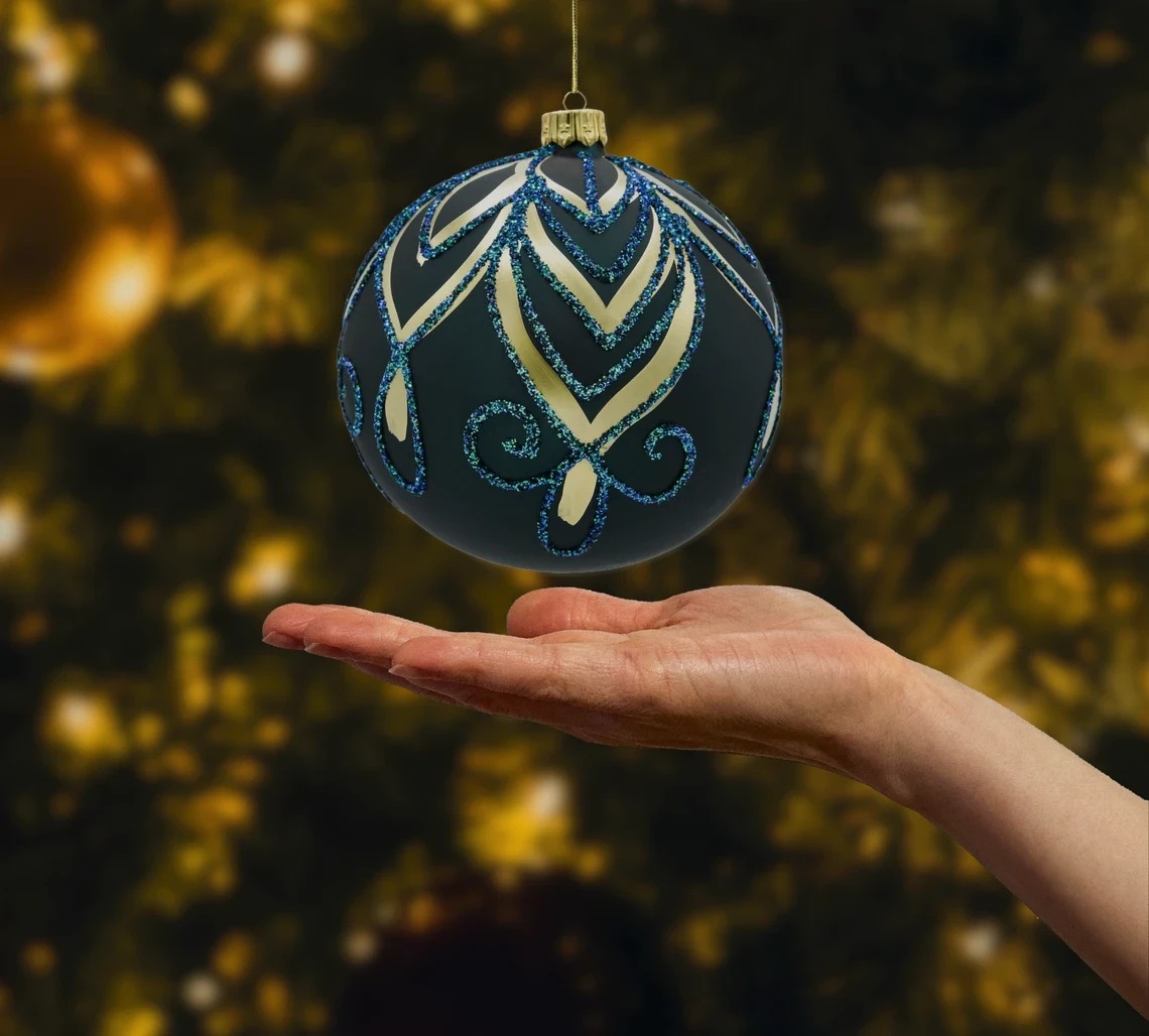 Bombka szklana okrągła: ciemnozielony zestaw dekorowana realne zdjęcie