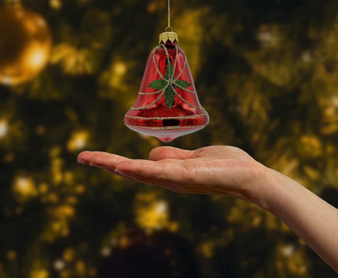 Bombka szklana figurka Dzwonek czerwony: zestaw realne zdjęcie