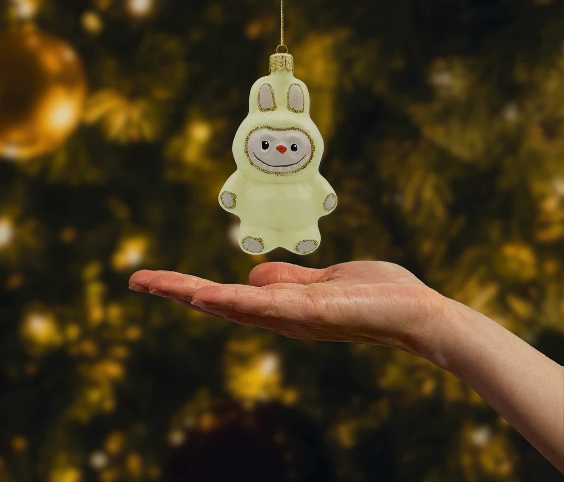 Bombka szklana figurka Labubu pastelowe: żółte realne zdjęcie