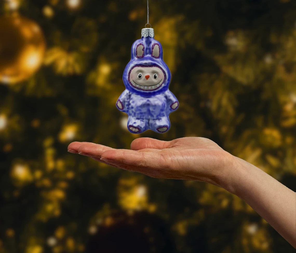 Bombka szklana figurka Labubu: purpurowe realne zdjęcie