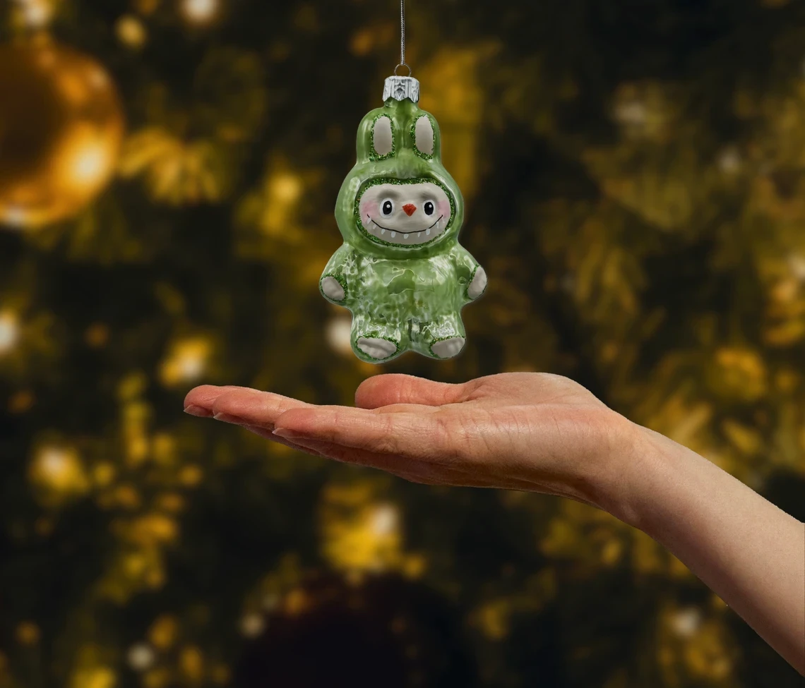 Bombka szklana figurka Labubu: zielone realne zdjęcie