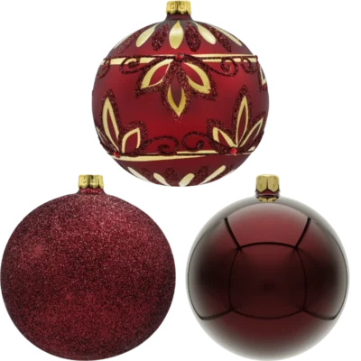 Bombki okrągłe: bordowy zestaw 3 sztuk miniatura