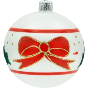 Bombka okrągła z czerwoną kokardą: biała