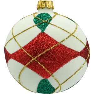 Bombka okrągła biała: czerwono-zielony