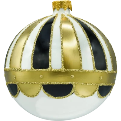 Bombka okrągła biała: czarno-złoty