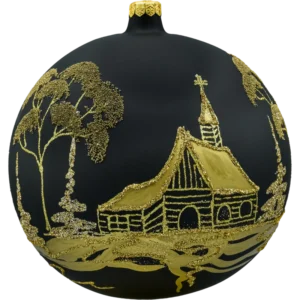 Bombka okrągła ze złotym pejzażem: czarna