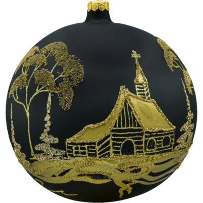 Bombka okrągła ze złotym pejzażem: czarna