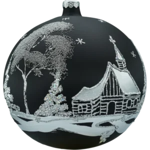 Bombka okrągła ze srebrnym pejzażem: czarna