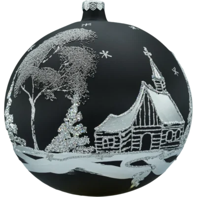 Bombka okrągła ze srebrnym pejzażem: czarna