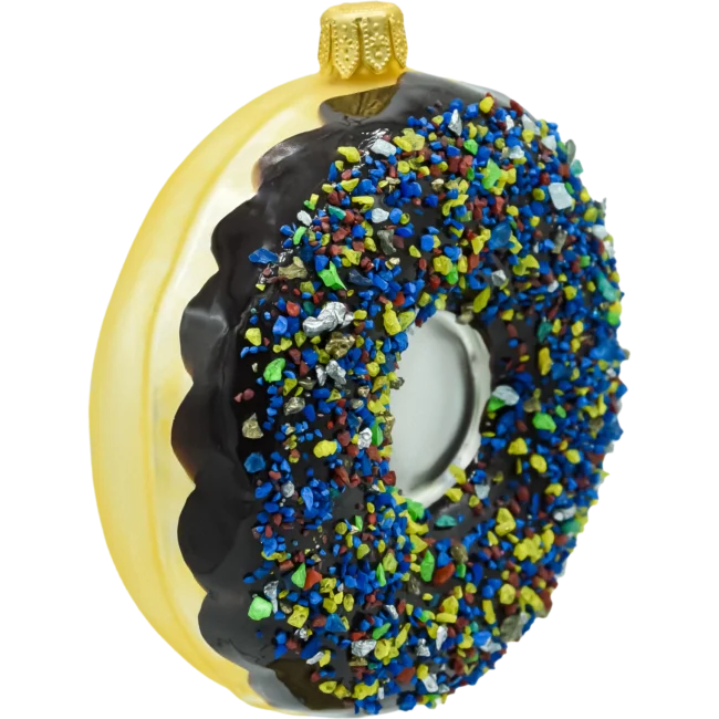 Szklana bombka choinkowa figurka Donut w czekoladzie bok