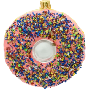 Szklana bombka choinkowa figurka Donut z różowym lukrem