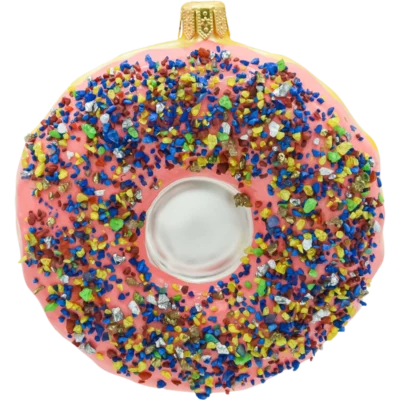 Szklana bombka choinkowa figurka Donut z różowym lukrem