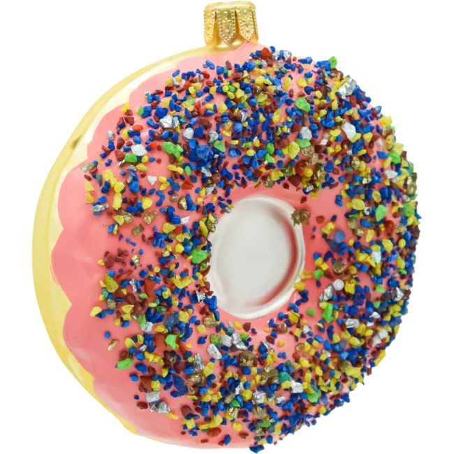 Szklana bombka choinkowa figurka Donut z różowym lukrem bok