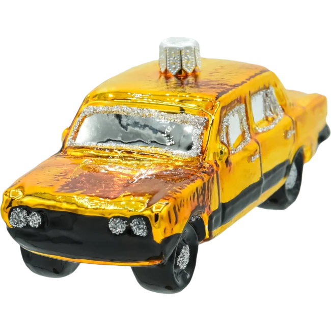 Szklana bombka choinkowa figurka Duży fiat 125p: żółty front