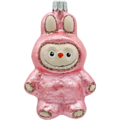 Szklana bombka choinkowa figurka Labubu matowe: różowe