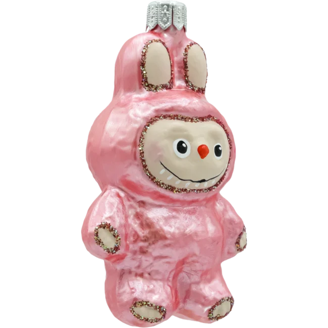 Szklana bombka choinkowa figurka Labubu matowe: różowe bok