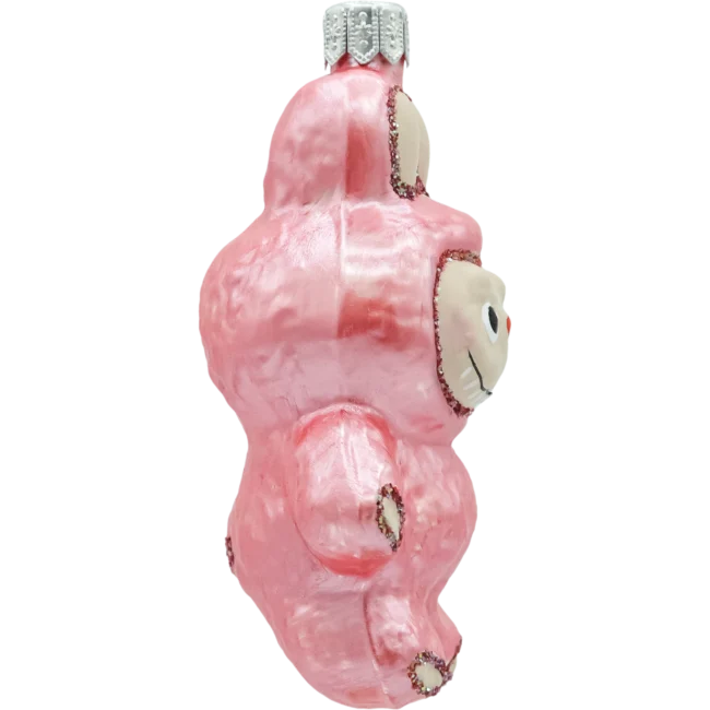 Szklana bombka choinkowa figurka Labubu matowe: różowe profil