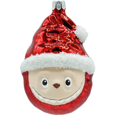 Szklana bombka choinkowa figurka Labubu w czapce Mikołaja: czerwone