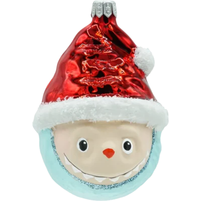 Szklana bombka choinkowa figurka Labubu w czapce Mikołaja: niebieskie