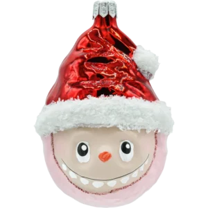 Szklana bombka choinkowa figurka Labubu w czapce Mikołaja: różowe