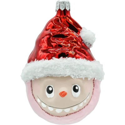 Szklana bombka choinkowa figurka Labubu w czapce Mikołaja: różowe