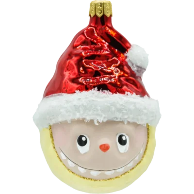 Szklana bombka choinkowa figurka Labubu w czapce Mikołaja: żółte