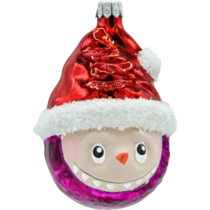 Szklana bombka choinkowa figurka Labubu w czapce Mikołaja: fioletowe