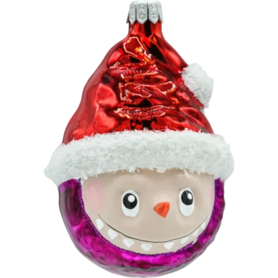 Szklana bombka choinkowa figurka Labubu w czapce Mikołaja: fioletowe