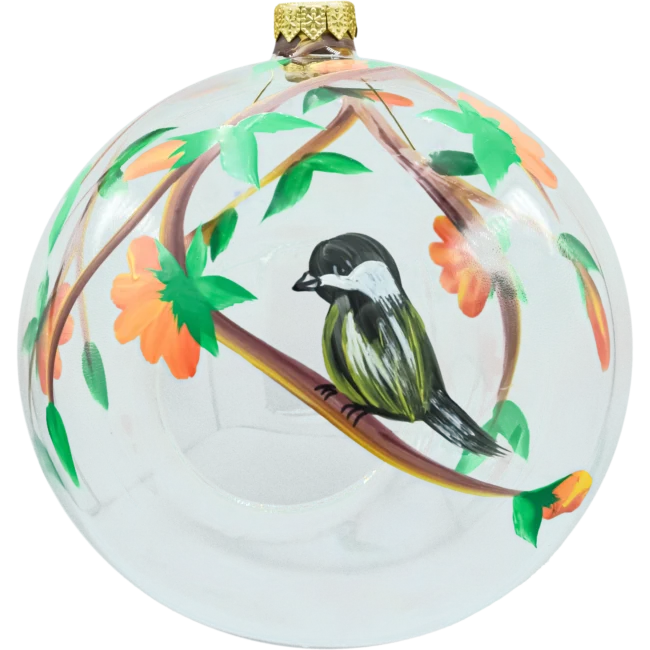 Bombka szklana Lampion: ptak i kwiaty